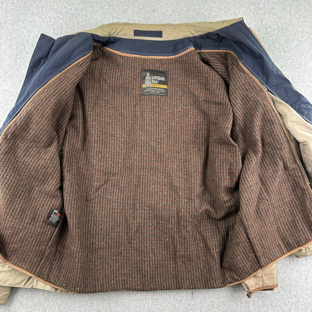 London Fog Jacket Mens L Long‎ Tan Thinsulate Insulated Full Zip Harrington Coat - Picture 13 of 16